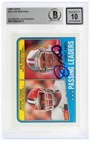 Joe Montana Signed 49ers 1988 Topps Passing Leader Card #215 (Beckett -Auto 10)