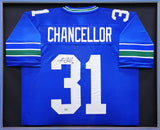 SEAHAWKS KAM CHANCELLOR AUTOGRAPHED FRAMED BLUE THROWBACK JERSEY MCS HOLO 223784