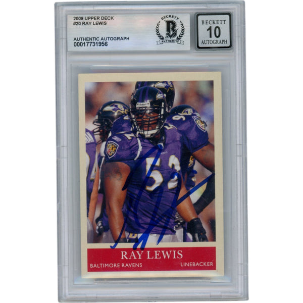 Ray Lewis Autographed 2009 Philadelphia #20 Slabbed Trading Card Beckett 50005
