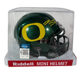 Bo Nix Autographed Dark Green Oregon Ducks Riddell Mini Helmet - Beckett COA
