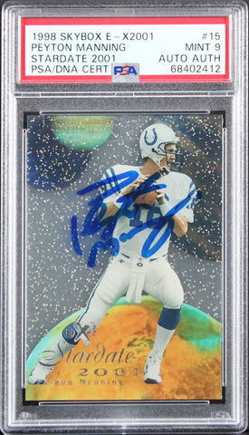 Colts Peyton Manning Signed 1998 Skybox E - X2001 #15 RC Card Auto 9! PSA Slab