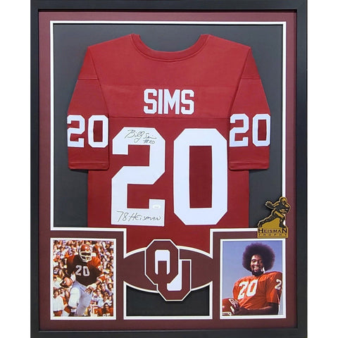 Billy Sims Autographed Signed Framed Oklahoma Sooners Heisman Jersey JSA