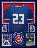 SUEDE FRAMED CHICAGO CUBS RYNE SANDBERG AUTOGRAPHED INSCRIBED JERSEY JSA COA