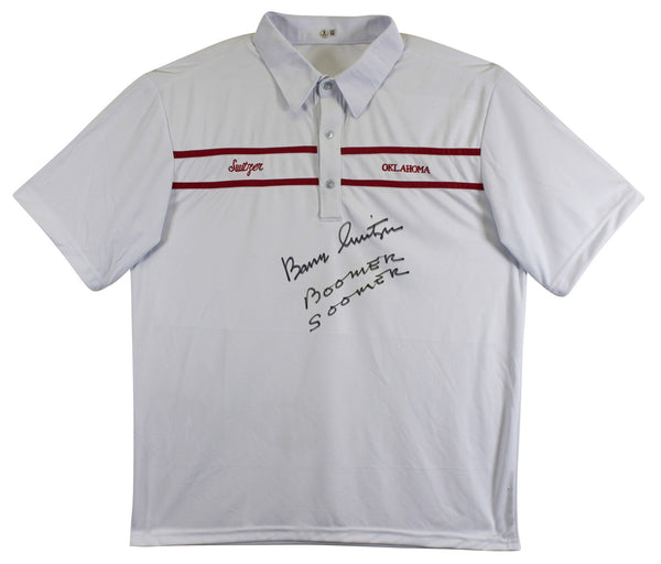 Oklahoma Barry Switzer "Boomer Sooner" Signed White Polo Shirt BAS Witnessed
