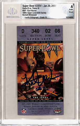 Kurt Warner Signed St Louis Rams Ticket Stub SB XXIV MVP Beckett Slab 43238