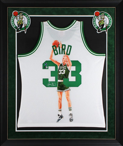 Larry Bird Signed Hand Painted LE 1/1 By William Zavala Framed Jersey BAS Wit