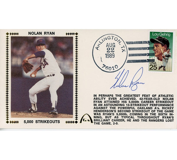 Nolan Ryan Signed Texas Rangers Aug 22,1989 5000 Strikeouts Cachet Envelope