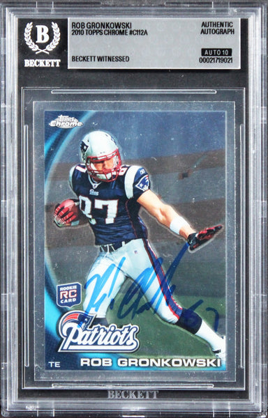 Patriots Rob Gronkowski Signed 2010 Topps Chrome #C112A RC Card Auto 10 BAS Slab