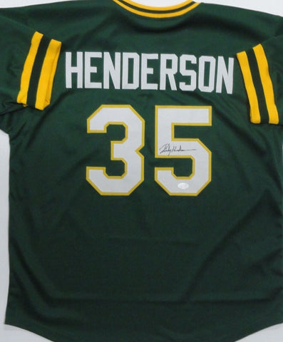 Athletics RICKEY HENDERSON Signed Custom Replica Green Jersey AUTO - JSA