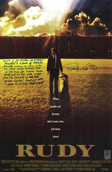 Rudy Ruettiger Signed 'Rudy' 11x17 Movie Poster w/Full Quote - (SCHWARTZ COA)
