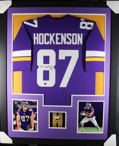 TJ HOCKENSON (Vikings purple TOWER) Signed Autographed Framed Jersey Beckett