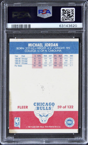 Bulls Michael Jordan Signed 1987 Fleer #59 Card Grade VG-EX 4 Auto 9 P Super Sports Center Bulls Michael Jordan Signed 1987 Fleer #59 Card Grade VG-EX 4 Auto 9 P Super Sports Center
