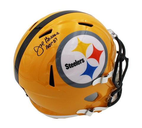 Joe Greene Signed Pittsburgh Steelers Speed FS Alt Yellow NFL Helmet + "HOF 87"