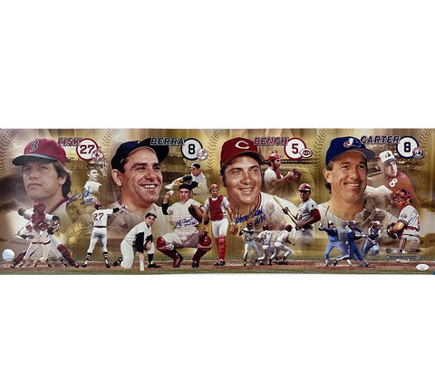 Yogi Berra, Carlton Fisk, Johnny Bench Signed Unframed 12x36 MLB Pamoramic Photo