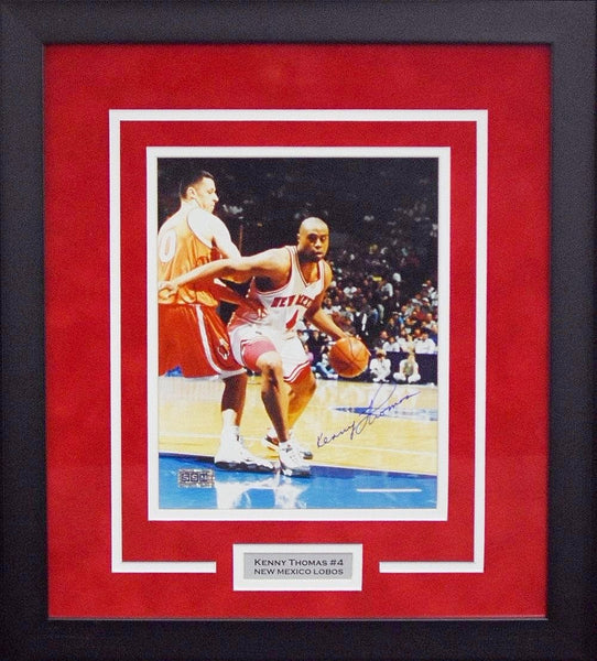 KENNY THOMAS AUTOGRAPHED NEW MEXICO LOBOS 8x10 FRAMED PHOTO COA