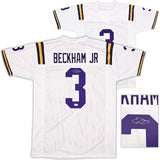 LSU TIGERS ODELL BECKHAM JR. AUTOGRAPHED WHITE JERSEY BECKETT BAS WITNESS 242682