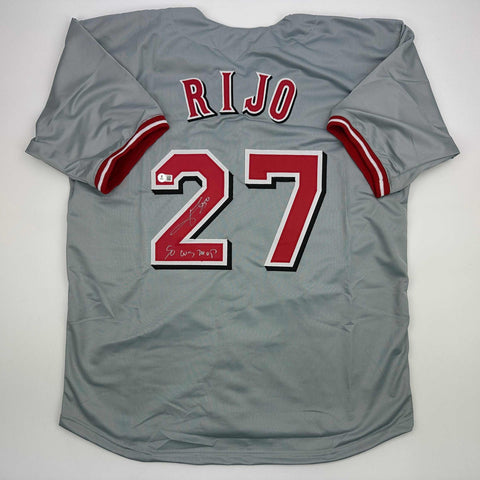 Autographed/Signed Jose Rijo 90 WS MVP Cincinnati Grey Jersey Beckett BAS COA