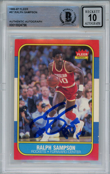 Ralph Sampson Signed 1986-87 Fleer #97 Rookie Card Beckett 10 Slab 42905