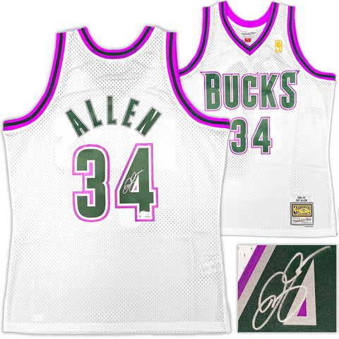BUCKS RAY ALLEN AUTOGRAPHED AUTHENTIC M&N 1996-97 ROOKIE JERSEY L BECKETT 221293