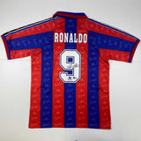 Autographed/Signed Ronaldo Nazario FC Barcelona Red/Blue Jersey Beckett COA