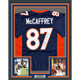 Framed Autographed/Signed Ed McCaffrey 35x39 2x SB Champs Blue Jersey BAS COA