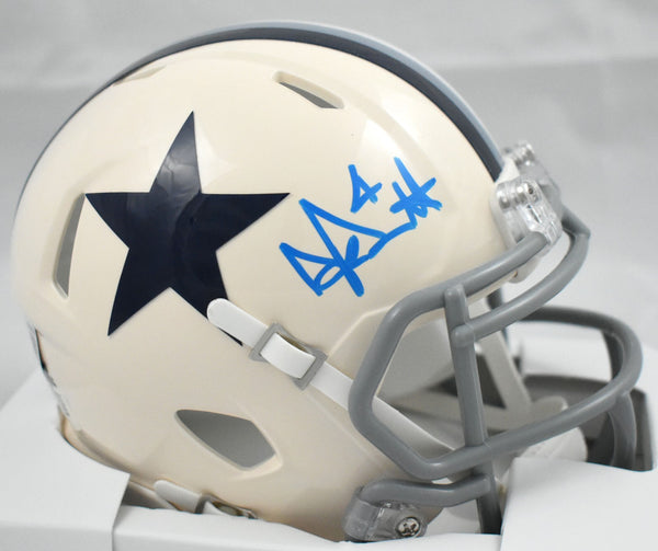 Dak Prescott Signed Cowboys Retro Speed Mini Helmet - Beckett W Holo *Light Blue