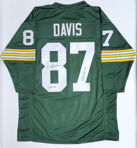 Packers WILLIE DAVIS Signed Custom Green Throwback Jersey AUTO w/ HOF + SB -JSA