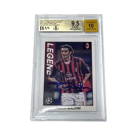 Paolo Maldini Signed 2021-22 Topps Merlin Heritage 97 UCL - BGS 9.5 AUTO 10