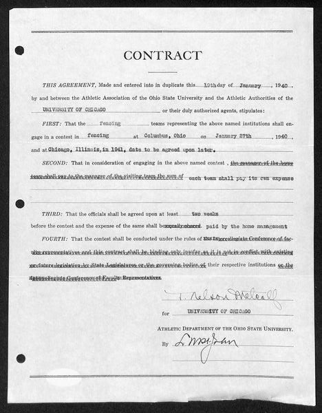 Lynn St. John HOF Signed 1940 Contract Ohio State & Chicago JSA 198973