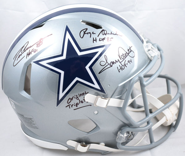 Staubach Dorsett Pearson Signed Cowboys F/S Speed Authentic Helmet - Beckett W