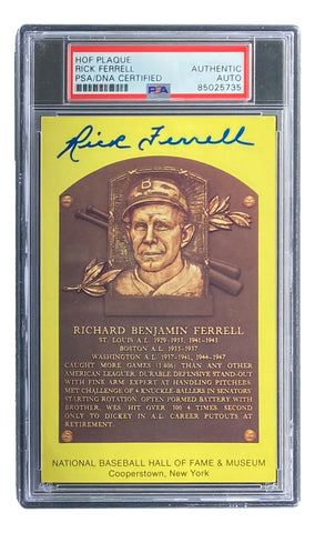 Rick Ferrell Signed 4x6 Boston Red Sox HOF Plaque Card PSA 85025735