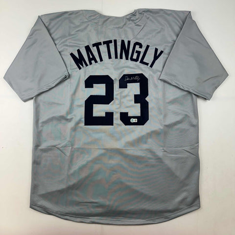 Autographed/Signed Don Mattingly New York Grey Baseball Jersey Beckett BAS COA