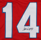 Steve Grogan Signed New England Patriots Red Jersey (JSA COA) Super Bowl XX Q.B