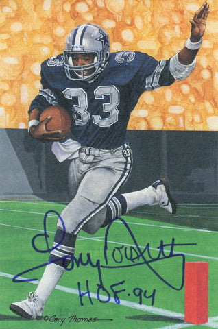 Tony Dorsett Autographed Dallas Cowboys Goal Line Art Card Blue HOF 34914