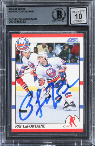 Islanders Pat LaFontaine Signed 1990 Score #250 Card Auto Graded 10! BAS Slabbed