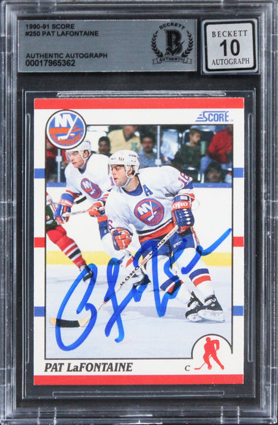 Islanders Pat LaFontaine Signed 1990 Score #250 Card Auto Graded 10! BAS Slabbed