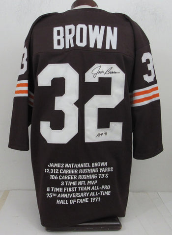 Jim Brown HOF Signed/Insc Brown Custom Football Jersey w/ Stats Browns JSA 19574