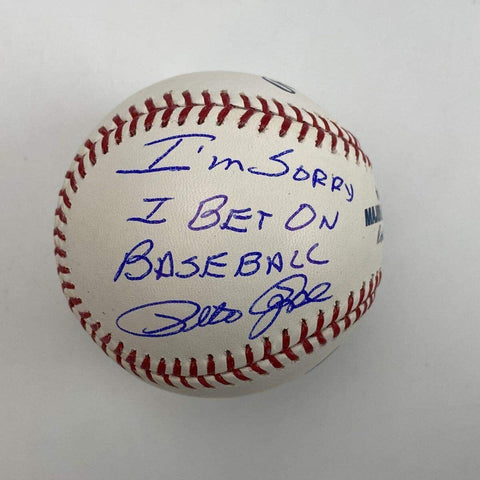 Autographed/Signed PETE ROSE Sorry I Bet On Baseball Rawlings ROML Hologram COA