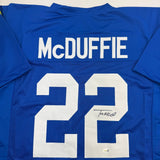 Autographed/Signed Trent McDuffie Los Angeles LA Blue Football Jersey JSA COA