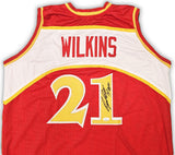 ATLANTA HAWKS DOMINIQUE WILKINS AUTOGRAPHED RED JERSEY "HOF" JSA STOCK #215699