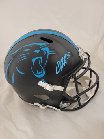 CHUBA HUBBARD SIGNED CAROLINA PANTHERS F/S ALTERNATE SPEED REP HELMET BECKETT