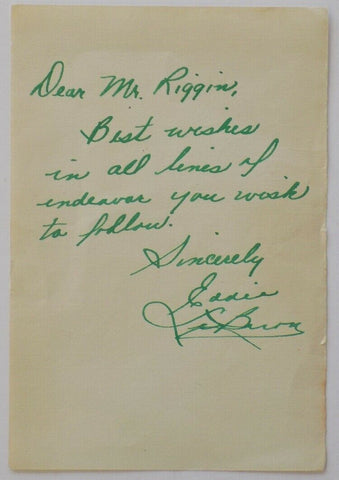 Eddie LeBaron Signed ized Letter To Mr. Riggin JSA