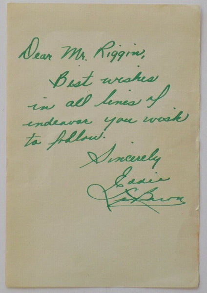 Eddie LeBaron Signed ized Letter To Mr. Riggin JSA