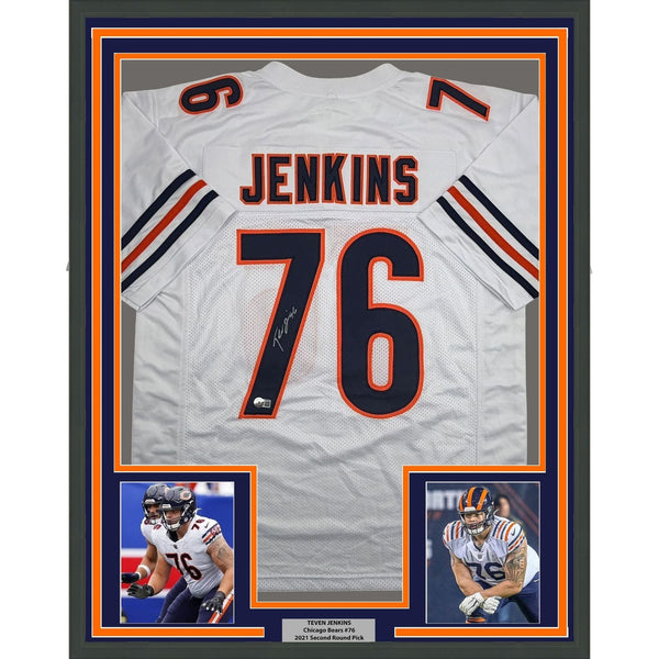 Framed Autographed/Signed Teven Jenkins 35x39 Chicago White Jersey BAS COA