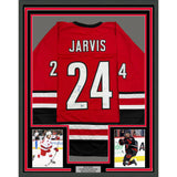 Framed Autographed/Signed Seth Jarvis 35x39 Carolina Red Hockey Jersey BAS COA