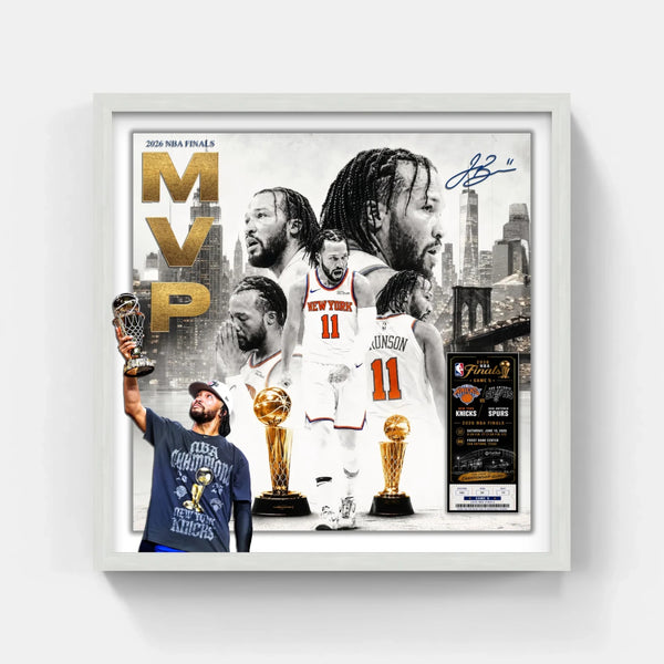 Jalen Brunson Knicks Framed Photo Collage Laser Signature Replica Ticket 22x22