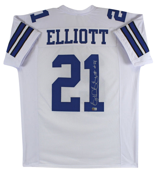 Ezekiel Elliott Authentic Signed White Pro Style Jersey BAS Witnessed