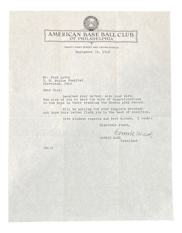 Connie Mack Philadelphia Athletics Signed Hand Written Letter BAS A31890 Auto 10