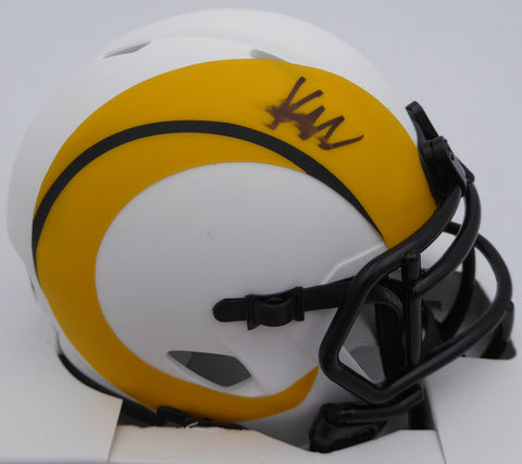 Kyren Williams Autographed Rams Lunar Mini Helmet (Smudged) Beckett BM05457
