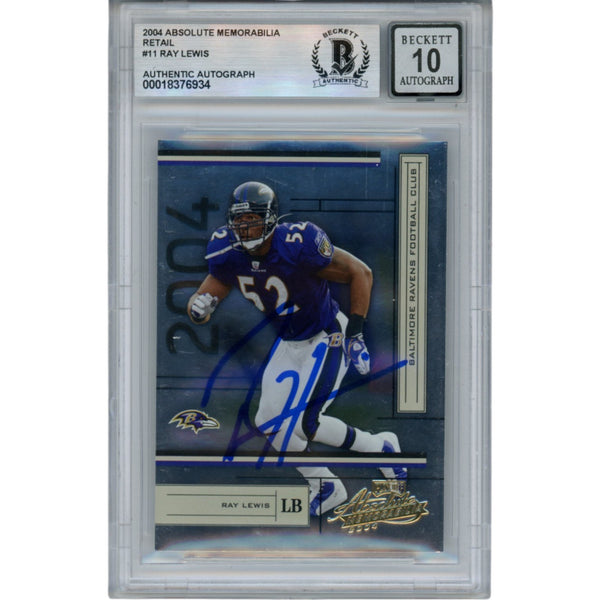 Ray Lewis Autographed 2004 Playoff Absolute #11 Trading Card Beckett 53001
